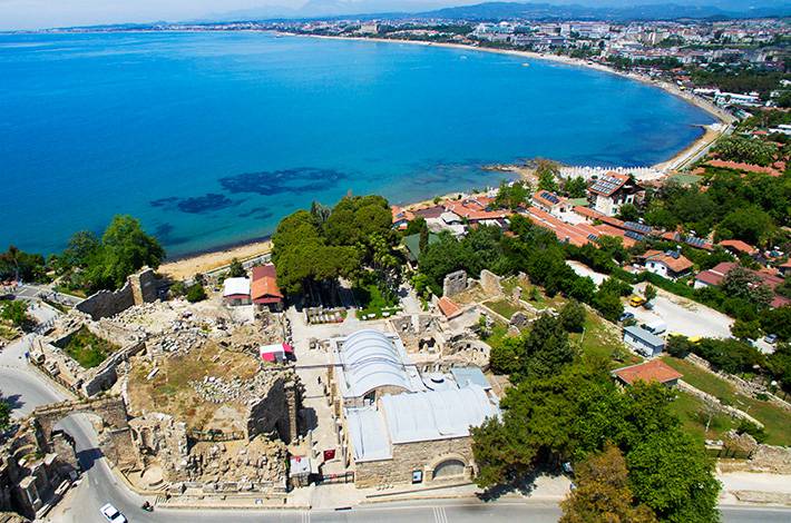 Antalya Side Müzesi antik kent dış çekim Hellenistik dönem kuş bakışı Liman kenti Nar Pamfilya Bölgesi Lidya