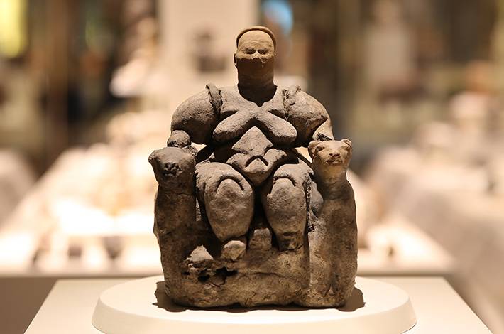 "Ankara Museum of Anatolian Civilizations Neolithic Period  Mother Goddess Figurine Leopard Throne  Terracotta  Fertility/Abundance Symbol  "